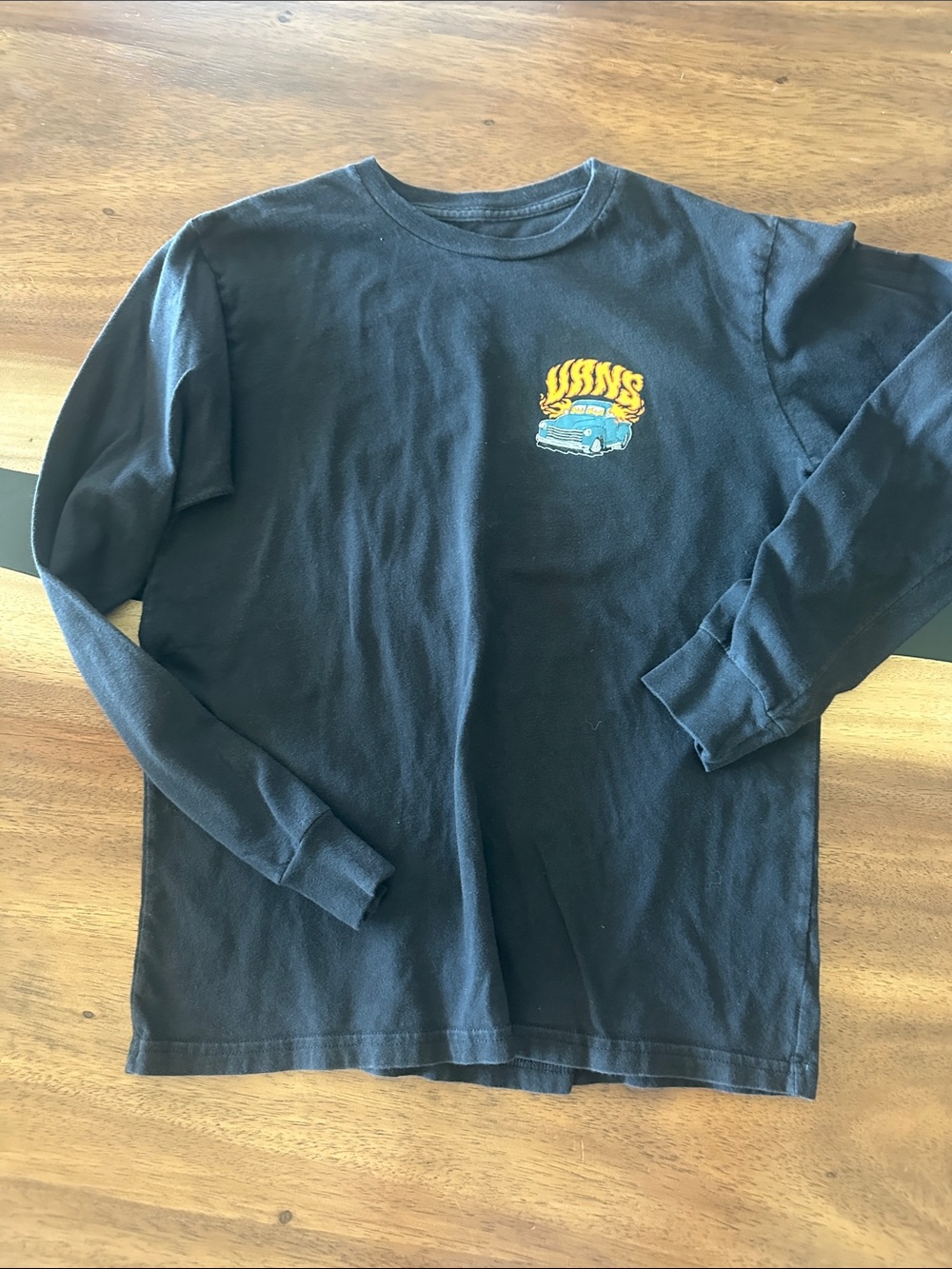 Black Long Sleeve Tee with Yellow & Light Blue Graphic